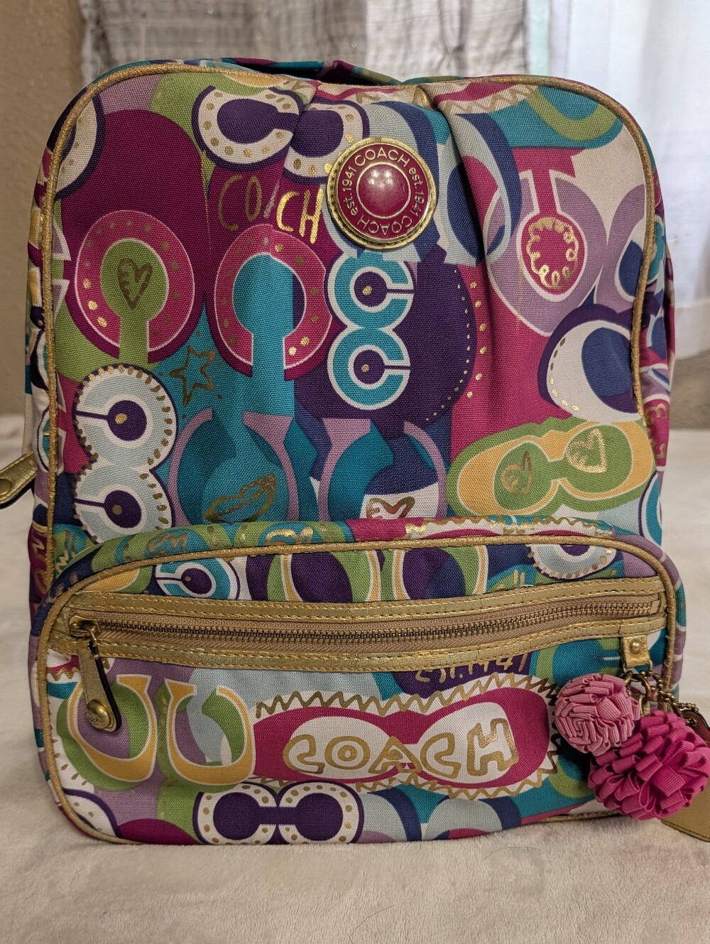 Vintage Y2K Coach Poppy Pop C Graffiti Canvas Backpack